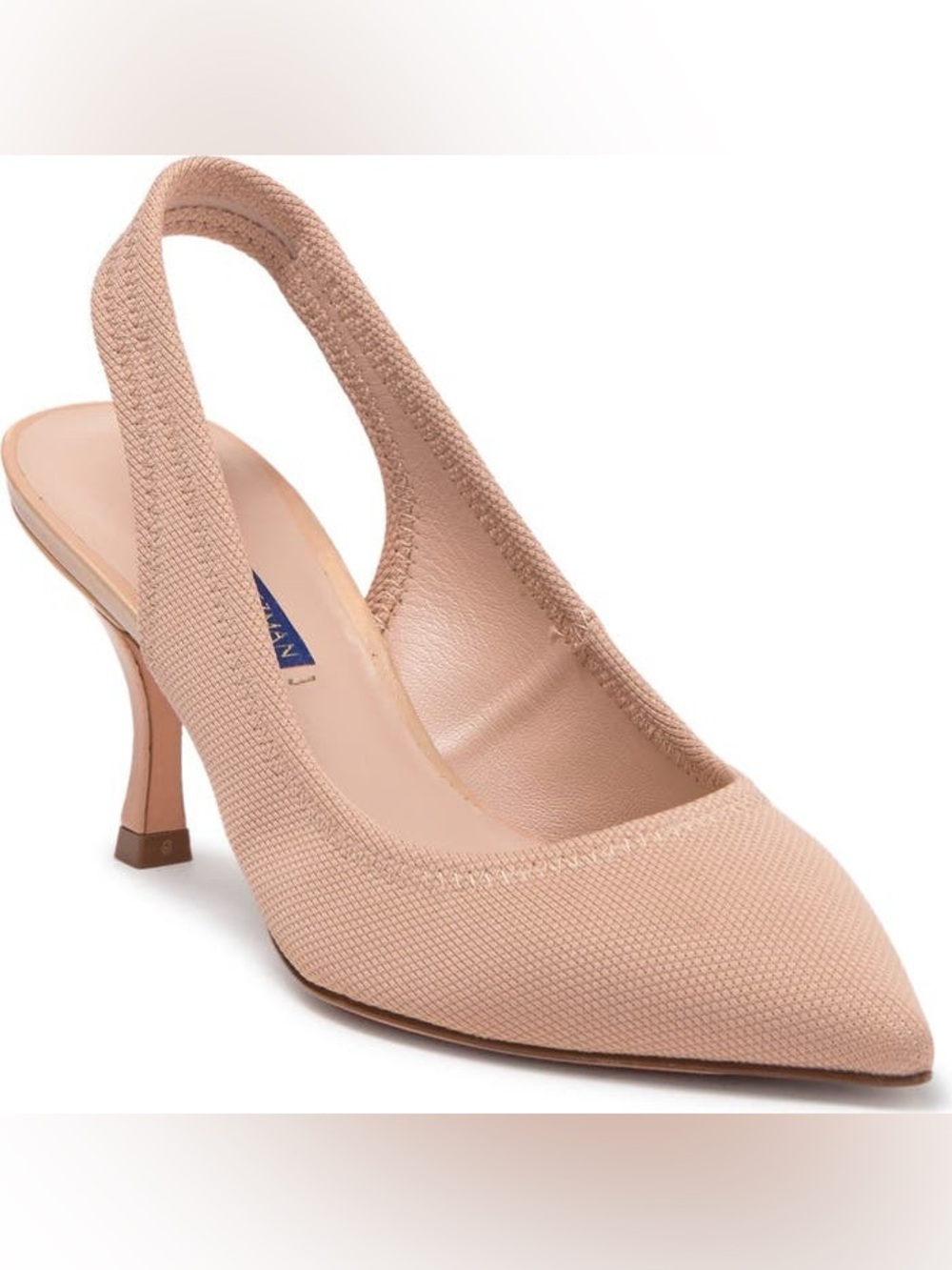 Stuart Weitzman Odette Nude Beige Pointed-Toe Slingback Kitten Heel Pumps - Picture 2 of 6